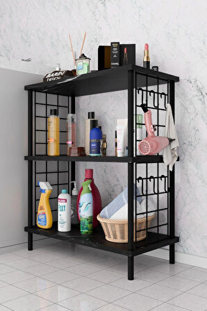 3Raflı Telli Çevir Kur Çok Amaçlı Banyo Rafı Dolabı Metal Gövdeli Organizer Düzenleyici Saklama Rafı