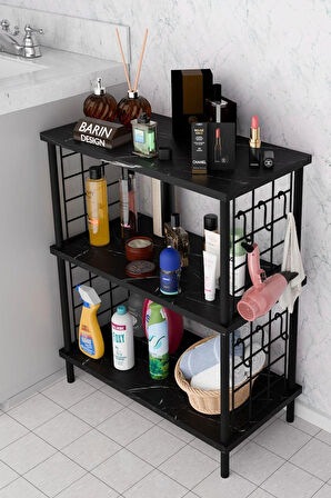 3Raflı Telli Çevir Kur Çok Amaçlı Banyo Rafı Dolabı Metal Gövdeli Organizer Düzenleyici Saklama Rafı