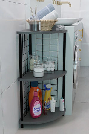 3 Raflıı Köşe Raf Banyo ve Çamaşır Odası Çok Amaçlı Düzenleyici Metal Gövde Çevir Kur Kolay Kurulum