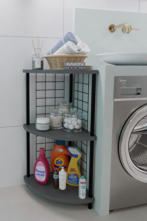 3 Raflıı Köşe Raf Banyo ve Çamaşır Odası Çok Amaçlı Düzenleyici Metal Gövde Çevir Kur Kolay Kurulum