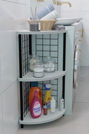 3 Raflıı Köşe Raf Banyo ve Çamaşır Odası Çok Amaçlı Düzenleyici Metal Gövde Çevir Kur Kolay Kurulum