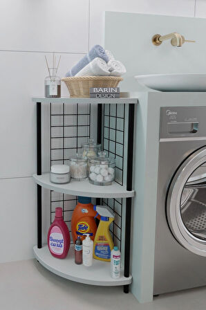 3 Raflıı Köşe Raf Banyo ve Çamaşır Odası Çok Amaçlı Düzenleyici Metal Gövde Çevir Kur Kolay Kurulum