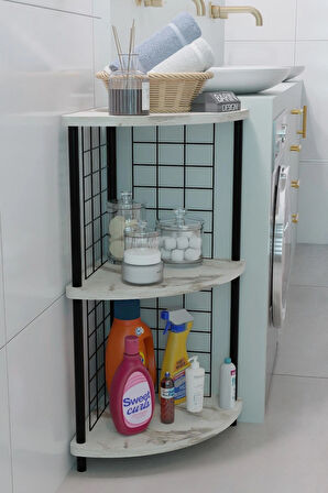 3 Raflıı Köşe Raf Banyo ve Çamaşır Odası Çok Amaçlı Düzenleyici Metal Gövde Çevir Kur Kolay Kurulum
