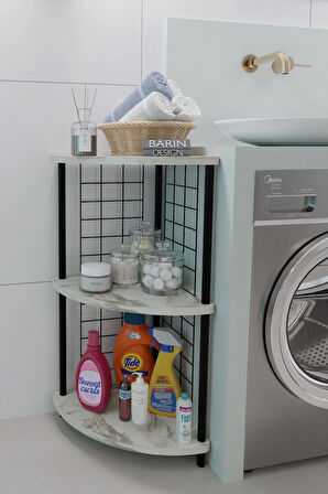 3 Raflıı Köşe Raf Banyo ve Çamaşır Odası Çok Amaçlı Düzenleyici Metal Gövde Çevir Kur Kolay Kurulum