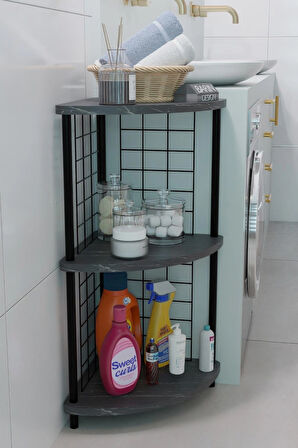 3 Raflıı Köşe Raf Banyo ve Çamaşır Odası Çok Amaçlı Düzenleyici Metal Gövde Çevir Kur Kolay Kurulum