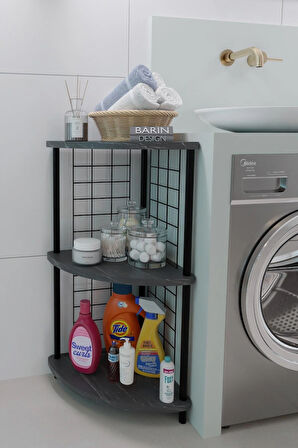 3 Raflıı Köşe Raf Banyo ve Çamaşır Odası Çok Amaçlı Düzenleyici Metal Gövde Çevir Kur Kolay Kurulum