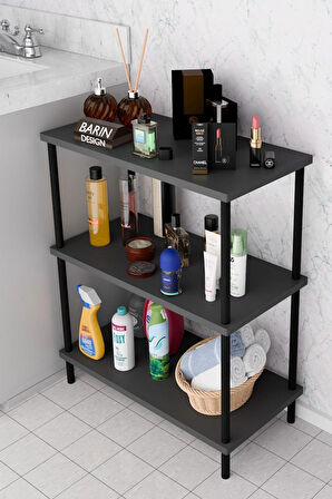 3 Raflı Çevir Kur Banyo Rafı Çok Amaçlı Düzenleyici Açık Raflı Dolap, Metal Gövdeli Organizer Raf