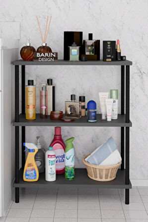 3 Raflı Çevir Kur Banyo Rafı Çok Amaçlı Düzenleyici Açık Raflı Dolap, Metal Gövdeli Organizer Raf