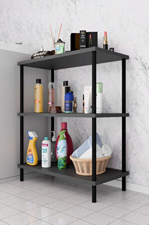 3 Raflı Çevir Kur Banyo Rafı Çok Amaçlı Düzenleyici Açık Raflı Dolap, Metal Gövdeli Organizer Raf