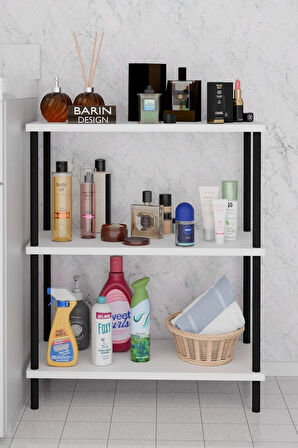 3 Raflı Çevir Kur Banyo Rafı Çok Amaçlı Düzenleyici Açık Raflı Dolap, Metal Gövdeli Organizer Raf
