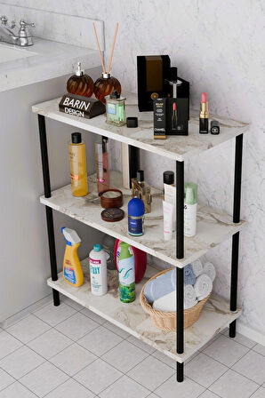 3 Raflı Çevir Kur Banyo Rafı Çok Amaçlı Düzenleyici Açık Raflı Dolap, Metal Gövdeli Organizer Raf