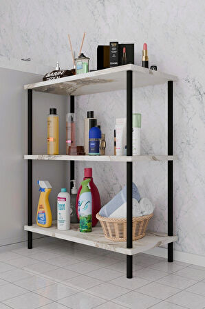 3 Raflı Çevir Kur Banyo Rafı Çok Amaçlı Düzenleyici Açık Raflı Dolap, Metal Gövdeli Organizer Raf