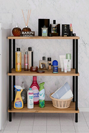 3 Raflı Çevir Kur Banyo Rafı Çok Amaçlı Düzenleyici Açık Raflı Dolap, Metal Gövdeli Organizer Raf