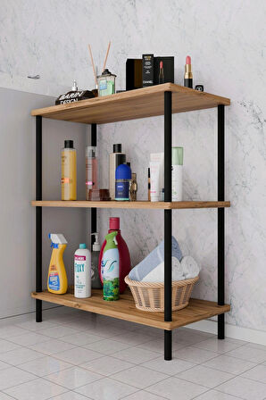 3 Raflı Çevir Kur Banyo Rafı Çok Amaçlı Düzenleyici Açık Raflı Dolap, Metal Gövdeli Organizer Raf
