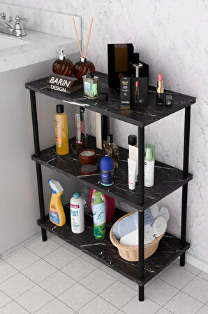 3 Raflı Çevir Kur Banyo Rafı Çok Amaçlı Düzenleyici Açık Raflı Dolap, Metal Gövdeli Organizer Raf