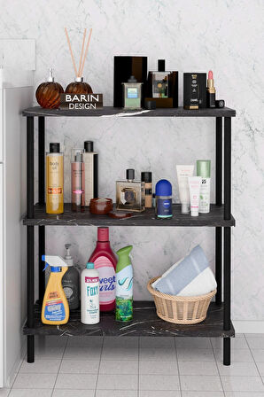 3 Raflı Çevir Kur Banyo Rafı Çok Amaçlı Düzenleyici Açık Raflı Dolap, Metal Gövdeli Organizer Raf