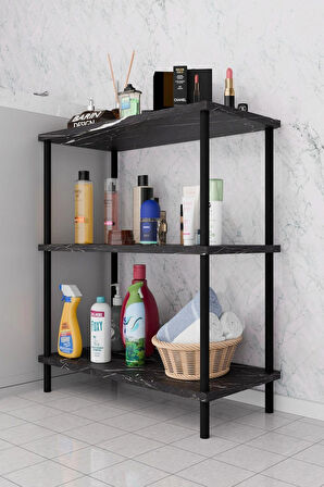 3 Raflı Çevir Kur Banyo Rafı Çok Amaçlı Düzenleyici Açık Raflı Dolap, Metal Gövdeli Organizer Raf