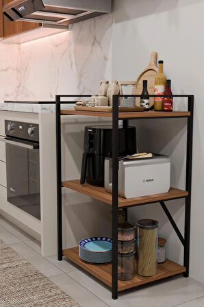 3 Katlı Metal Ahşap Mutfak Rafı ,Çok Amaçlı Mutfak Organizer Raf Ünitesi ,Kahve Köşesi Mutfak Dolabı