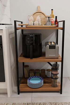 3 Katlı Metal Ahşap Mutfak Rafı ,Çok Amaçlı Mutfak Organizer Raf Ünitesi ,Kahve Köşesi Mutfak Dolabı