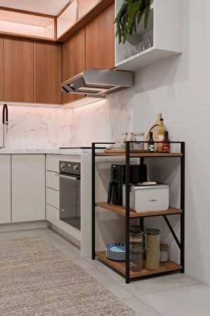 3 Katlı Metal Ahşap Mutfak Rafı ,Çok Amaçlı Mutfak Organizer Raf Ünitesi ,Kahve Köşesi Mutfak Dolabı