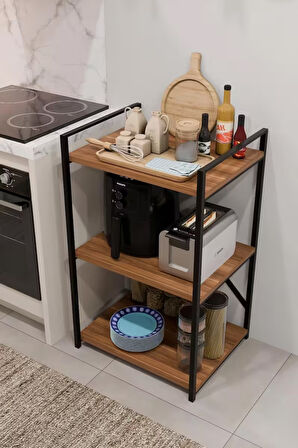 3 Katlı Metal Ahşap Mutfak Rafı ,Çok Amaçlı Mutfak Organizer Raf Ünitesi ,Kahve Köşesi Mutfak Dolabı