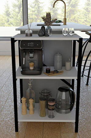 3 Raflı Mutfak Rafı – Metal Gövdeli Çok Amaçlı Düzenleyici Kahve Köşesi Mikrodalga Fırın Rafı Mutfak Organizer 