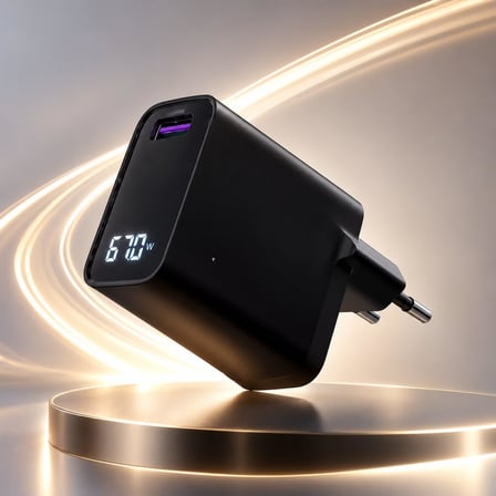 67W GaN Dijital Güç Göstergeli USB-A Hızlı Şarj Adaptörü- Anlık Watt Ekranı
