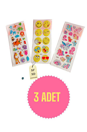3 ADET STİCKER PARLAK YAPIŞKANLI KIZ ERKEK ÇOCUK TELEFON DEFTER DOLAP AYNA HEDİYE STİCKER