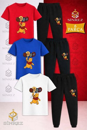Çocuk AYICIK POOH BALONLAR Baskılı 3Lü Tişort Eşofman Takımı