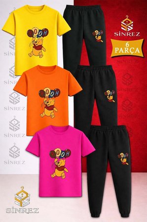 Çocuk AYICIK POOH BALONLAR Baskılı 3Lü Tişort Eşofman Takımı