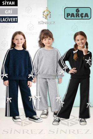 3LU KIZ COCUK SIFIR YAKA FİYONK DETAYLI ESORTMAN TAKIMI