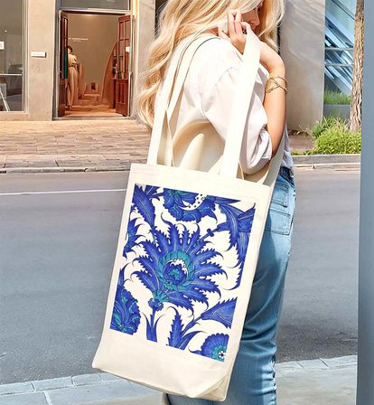 TÜRK EL SANATLARI İÇ CEPLİ KÖRÜKLÜ ÖRGÜ KULPLU KANVAS ÇANTA 35x40x10 cm - No.02