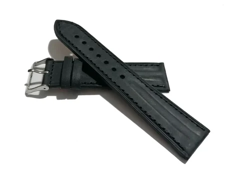 Fado  Her Saate Uygun piramit modeli 22   mm Hakiki  Deri Kordon  siyah  dikişli siyah  (497)
