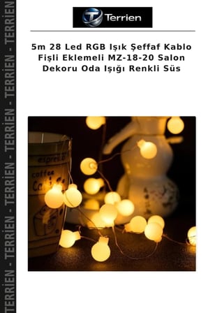 5m 28 Led RGB Işık Şeffaf Kablo Fişli Eklemeli MZ-18-20 Salon Dekoru Oda Işığı Renkli Süs