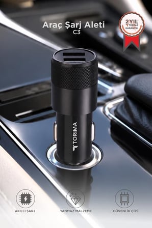 Özel Seri Araç Şarj Aleti Soketi Çift USB C3 Siyah Taşıt Şarjı
