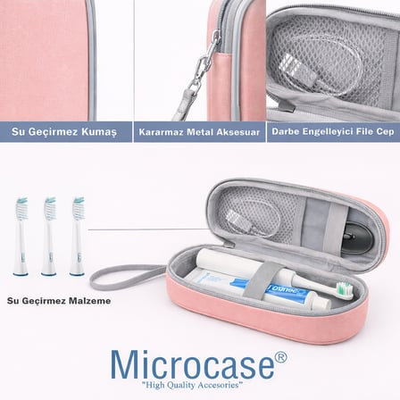Microcase Şarjlı Diş Fırçaları için Askılıklı Seyahat Saklama Çantası Koruma Kabı Kutusu Pembe 2 ADET AL5571