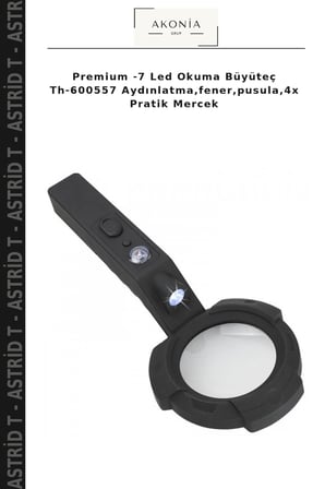 Premium -7 Led Okuma Büyüteç Th-600557 Aydınlatma,fener,pusula,4x Pratik Mercek