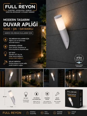 E27 Duy Kırık Beyaz İç ve Dış Mekan Plastik Gövde Duvar Apliği (Elektrikle Çalışır - Ampul Hediye)
