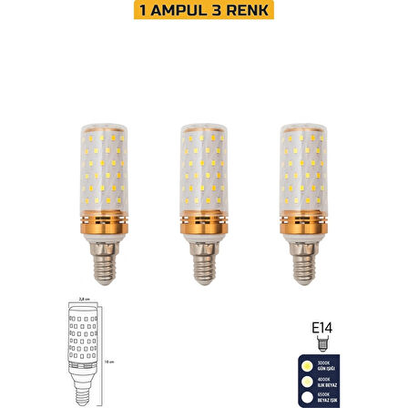 Mısır Şeffaf 10W Üç Renkli E14 LED 3'lü Ampul ERD-306