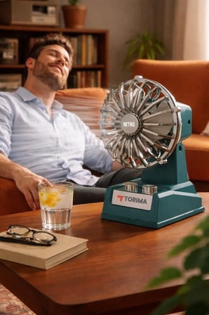 Premium Oda Çalışma Fan Şarjlı Masaüstü Vantilatör Retro Tasarım F51 Mavi