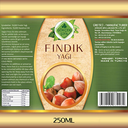 Fındık Yağı (HAZELNUT OİL) 250 Ml.