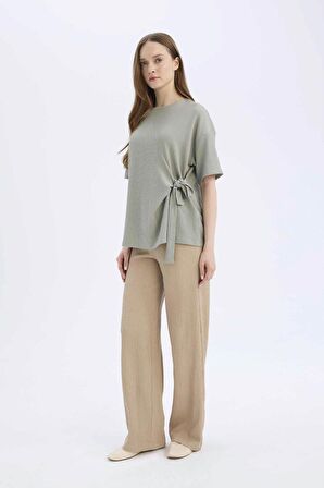 DeFacto 	Bürümcük Pantolon Wide Leg Geniş Bol Paça Esnek Belli C0200AX25SPBG773