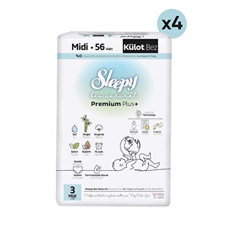 Sleepy Bio Natural Premium Plus Ultra Paket Külot Bez 3 Numara Midi 224 Adet