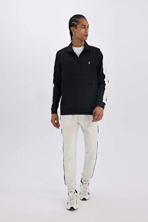 DeFactoFit Standart Fit Fermuarlı Dik Yaka Skuba Dalgıç Kumaş Cepli Sporcu Sweatshirt X9124AZ24AUBK81