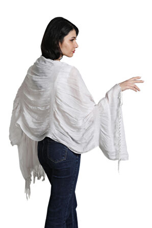 Ekru Renk Pamuklu Polyester Dokulu Şal Fular