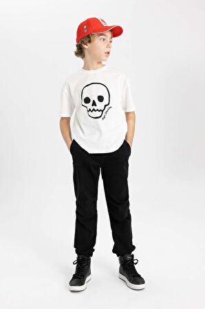 DeFacto Erkek Çocuk Beli Bağcıklı Lastikli Paça Cepli Siyah Basic Düz Jogger Gabardin Pantolon B5915A824SMBK81