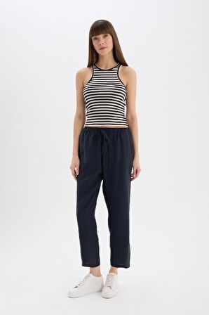 Straight Fit Çift Cepli Yüksek Bel Düz Paça Modal Pantolon