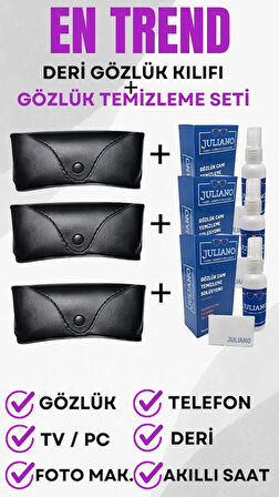 3 Adet Deri Gözlük Kılıfı + 3 Adet 50 ML Gözlük Temizleme Sprey Set
