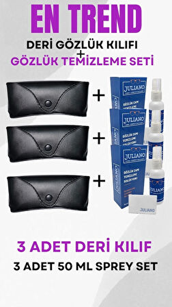 3 Adet Deri Gözlük Kılıfı + 3 Adet 50 ML Gözlük Temizleme Sprey Set