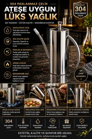 NUMAX 304 Lüks Paslanmaz Çelik Yağdanlık-Demlik 700 ML 3 Adet,Ateşe Uygun & Şık Sofra & Mutfak Kullanımı